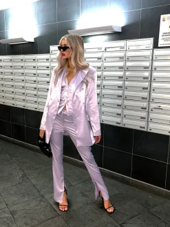 Glamorous Go To Partywear|Blazers|Soft-Lilac Satin Double-Breasted Tailored Blazer -
