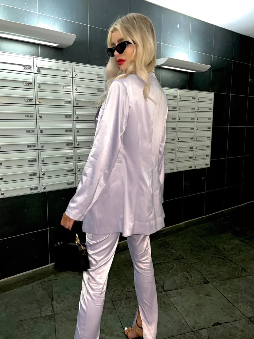 Glamorous Go To Partywear|Blazers|Soft-Lilac Satin Double-Breasted Tailored Blazer -