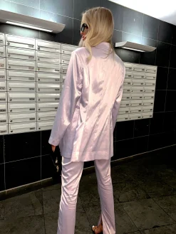 Glamorous Go To Partywear|Blazers|Soft-Lilac Satin Double-Breasted Tailored Blazer -