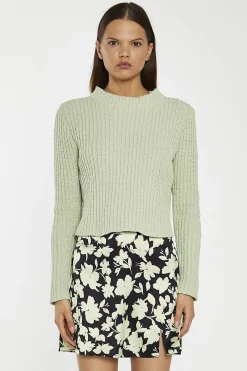 Glamorous Mini Skirts|Soft-Lime Black-Floral Notch-Split Mini-Skirt -