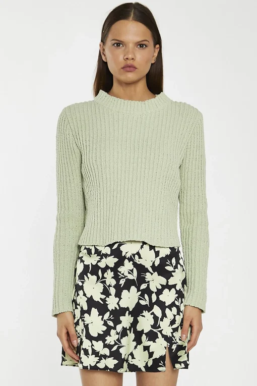 Glamorous Mini Skirts|Soft-Lime Black-Floral Notch-Split Mini-Skirt -