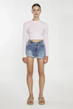Glamorous Jumpers|Soft-Pink High-Neck Crop-Jumper -