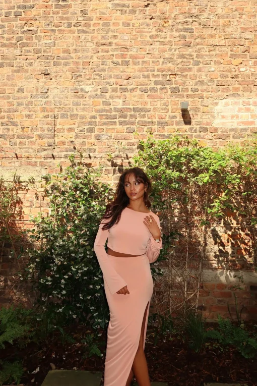 Glamorous Tops|Going Out Tops|Soft-Terracotta Round-Neck Crop-Top -