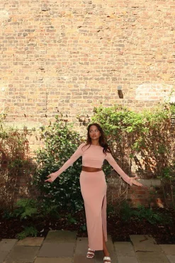 Glamorous Tops|Going Out Tops|Soft-Terracotta Round-Neck Crop-Top -