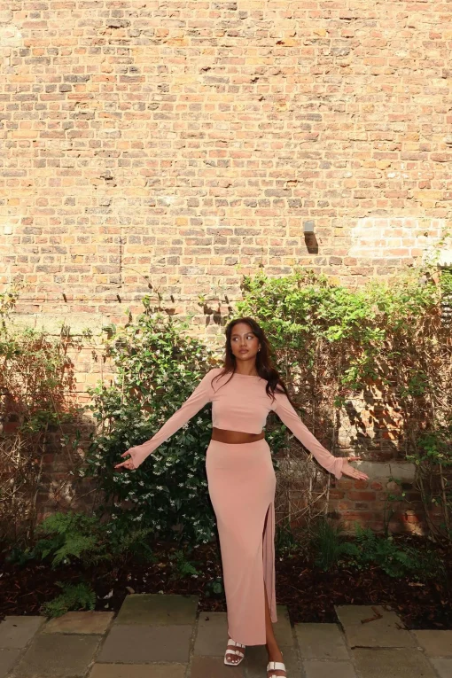 Glamorous Tops|Going Out Tops|Soft-Terracotta Round-Neck Crop-Top -