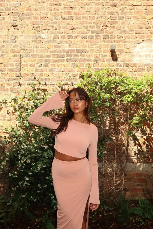 Glamorous Tops|Going Out Tops|Soft-Terracotta Round-Neck Crop-Top -