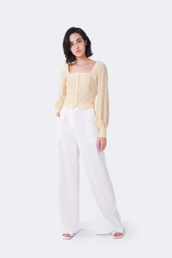 Glamorous Blouses & Shirts|Soft-Yellow Square-Neck-Button-Front Tops -