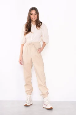 Glamorous Loungewear|Stone Corduroy Cuffed High-Waist Joggers -