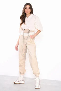 Glamorous Loungewear|Stone Corduroy Cuffed High-Waist Joggers -