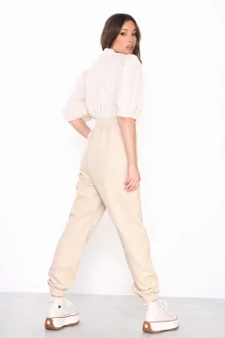 Glamorous Loungewear|Stone Corduroy Cuffed High-Waist Joggers -
