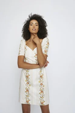 Glamorous Mini Dresses|Mini Dresses|Stone Floral Stripe Sweetheart Neckline Mini-Dress -