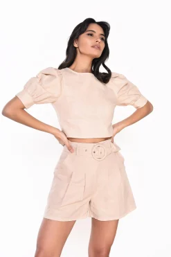 Glamorous Woven Shorts|Stone High-Waisted Belted-Shorts -