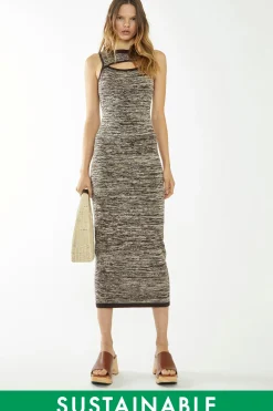 Glamorous Best Dressed Guest|Day Dresses|Stone-Brown Marl Knit Cut-Out Midi-Dress -