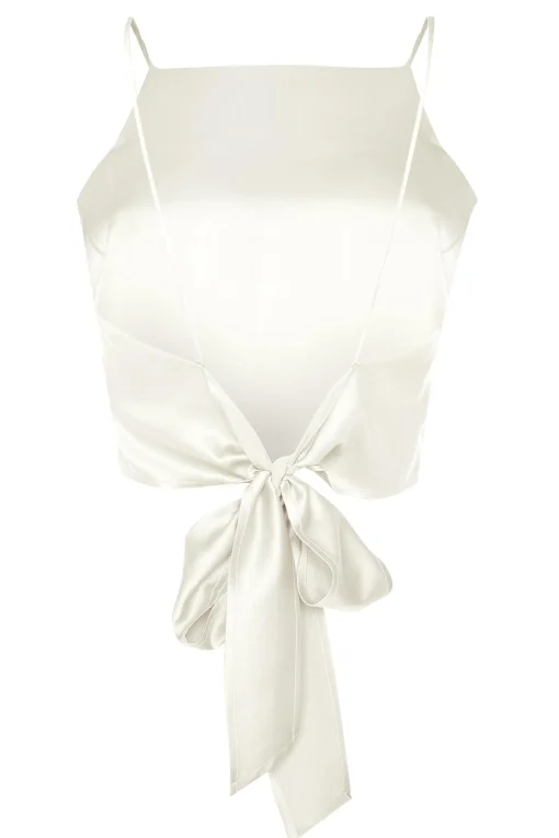 Glamorous Going Out Tops|Crops, Corsets & Bodysuits|Stone-Satin Tie-Back Crop-Top -