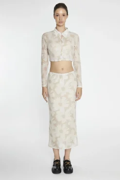 Glamorous Going Out Tops|Crops, Corsets & Bodysuits|Stone-Sunflower Mesh Shirt Crop-Top -