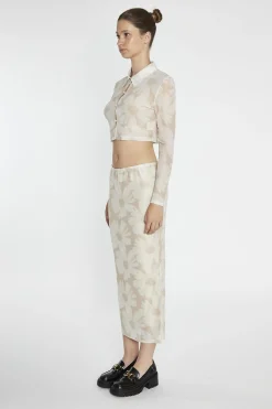 Glamorous Going Out Tops|Crops, Corsets & Bodysuits|Stone-Sunflower Mesh Shirt Crop-Top -