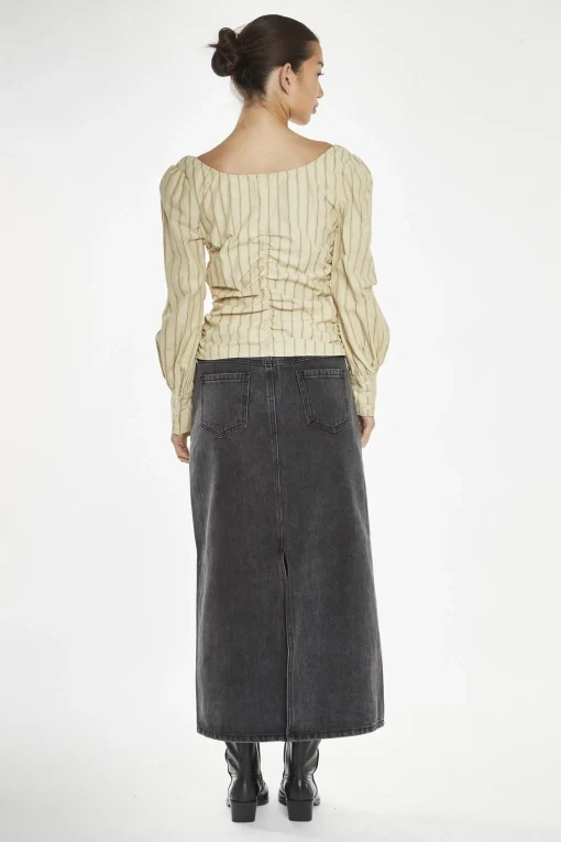 Glamorous Blouses & Shirts|Crops, Corsets & Bodysuits|Straw-Gold Stripe Gathered-Front Top -