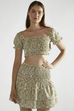 Glamorous Co-ords|Mini Skirts|Stripe-Ditsy Linen RaRa Mini-Skirt -