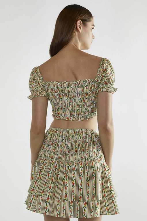 Glamorous Crops, Corsets & Bodysuits|Stripe-Ditsy Linen Scoop-Neck Crop-Top -