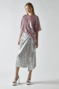 Glamorous Going Out Tops|Sugar Pink Sequin Oversized T-Shirt -