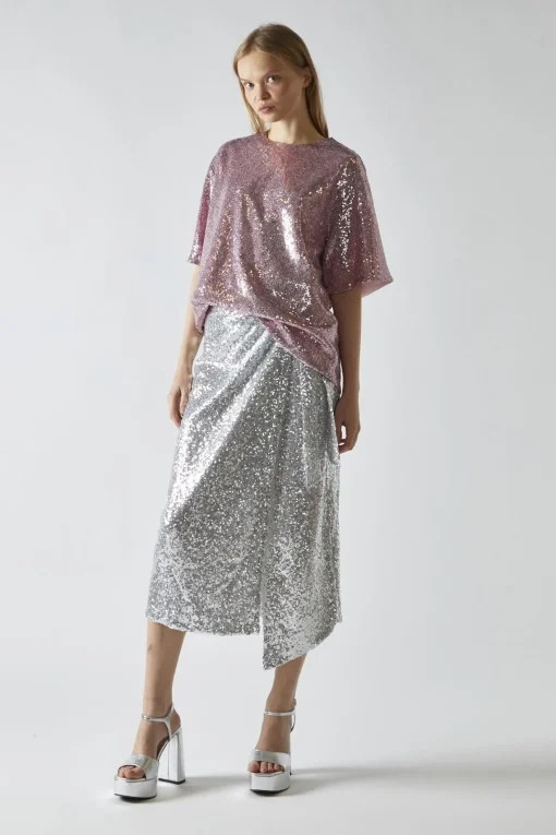 Glamorous Going Out Tops|Sugar Pink Sequin Oversized T-Shirt -