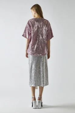 Glamorous Going Out Tops|Sugar Pink Sequin Oversized T-Shirt -