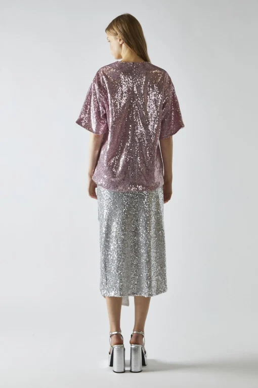 Glamorous Going Out Tops|Sugar Pink Sequin Oversized T-Shirt -