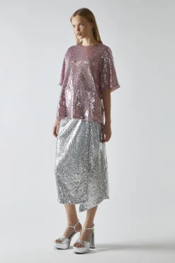 Glamorous Going Out Tops|Sugar Pink Sequin Oversized T-Shirt -