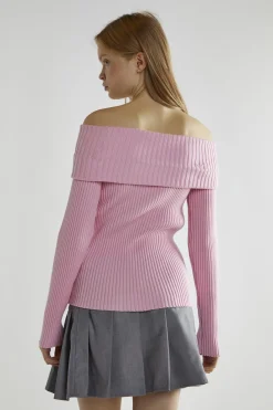 Glamorous Jumpers|Sugar-Pink Bardot Long-Sleeve Jumper -