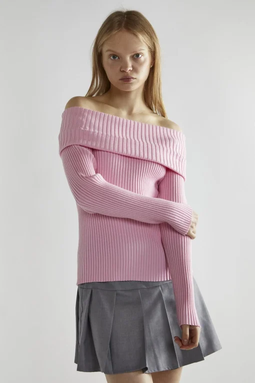 Glamorous Jumpers|Sugar-Pink Bardot Long-Sleeve Jumper -