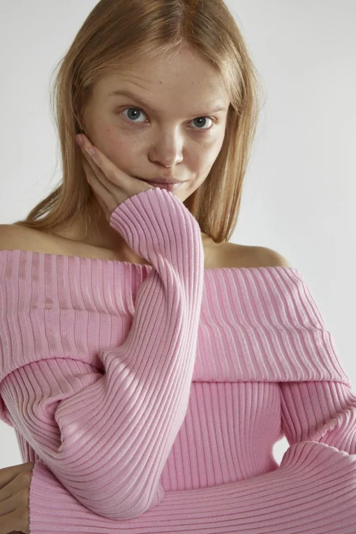 Glamorous Jumpers|Sugar-Pink Bardot Long-Sleeve Jumper -
