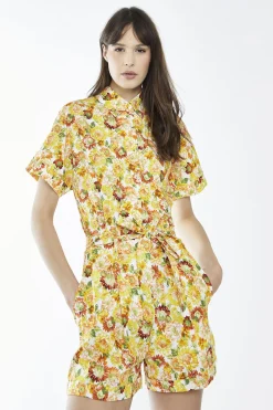 Glamorous Playsuits|Sunflower Floral Belted Playsuit -