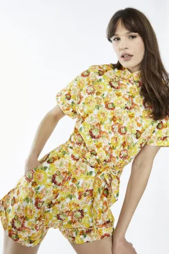 Glamorous Playsuits|Sunflower Floral Belted Playsuit -
