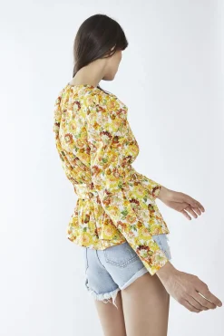 Glamorous Blouses & Shirts|Sunflower Floral Belted Top -