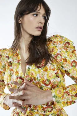 Glamorous Blouses & Shirts|Sunflower Floral Belted Top -