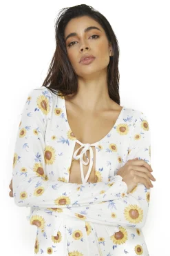 Glamorous Co-ords|Crops, Corsets & Bodysuits|Sunflower Rib Tie-Front -Top -