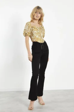 Glamorous Going Out Tops|Crops, Corsets & Bodysuits|Sunflower-Brocade Square-Neck Corset-Top -