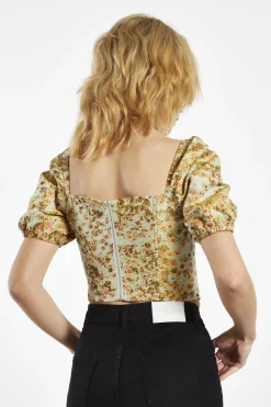 Glamorous Going Out Tops|Crops, Corsets & Bodysuits|Sunflower-Brocade Square-Neck Corset-Top -