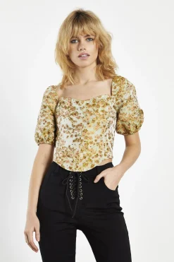 Glamorous Going Out Tops|Crops, Corsets & Bodysuits|Sunflower-Brocade Square-Neck Corset-Top -