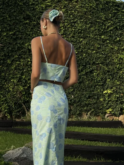 Glamorous Tops|Co-ords|Sydney Co-ord Cami Crop-Top -Mint-Blue Floral -