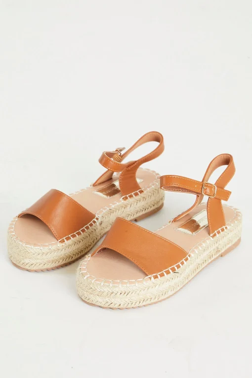 Glamorous Flat Shoes|Sandals|Tan Chunky Espadrille Flat Form Sandals -