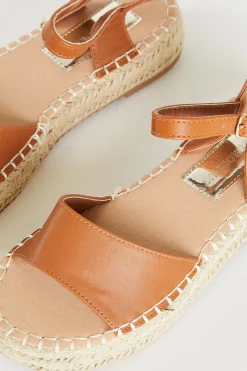 Glamorous Flat Shoes|Sandals|Tan Chunky Espadrille Flat Form Sandals -