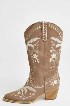 Glamorous Boots|Tan Embroidered Cowboy-Boots -