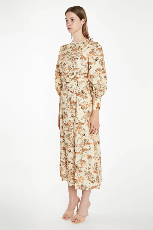 Glamorous Best Dressed Guest|Maxi Dresses|Tan Multi Blossom Long-Sleeve Belted Maxi-Dress -