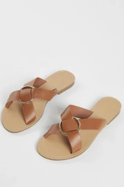 Glamorous Chic Escapes|Flat Shoes|Tan PU Flat Sandals -