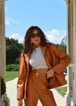 Glamorous Workwear|Go To Partywear|Tan PU Shirt -