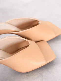Glamorous Heels|Mules|Tan Square Toe Heeled Mules -