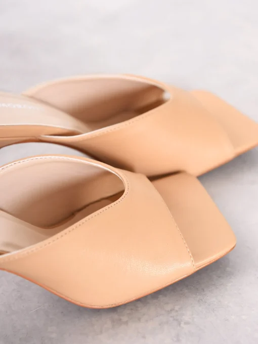 Glamorous Heels|Mules|Tan Square Toe Heeled Mules -