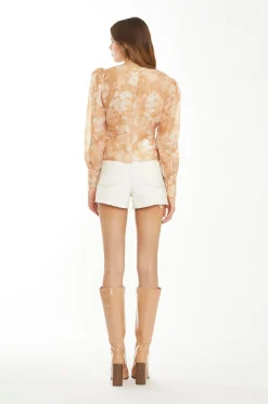 Glamorous Chic Escapes|Blouses & Shirts|Tan White Floral Button-Front Blouse -