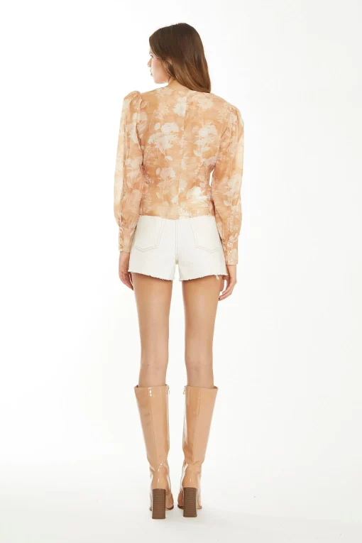 Glamorous Chic Escapes|Blouses & Shirts|Tan White Floral Button-Front Blouse -